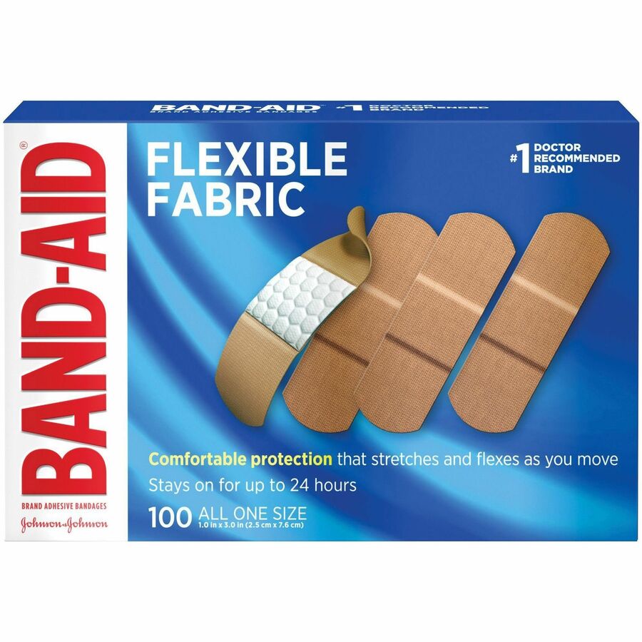 Band-Aid Flexible Fabric Adhesive Bandages - 1" - 12/Carton - 100 Per Box - Beige - Fabric