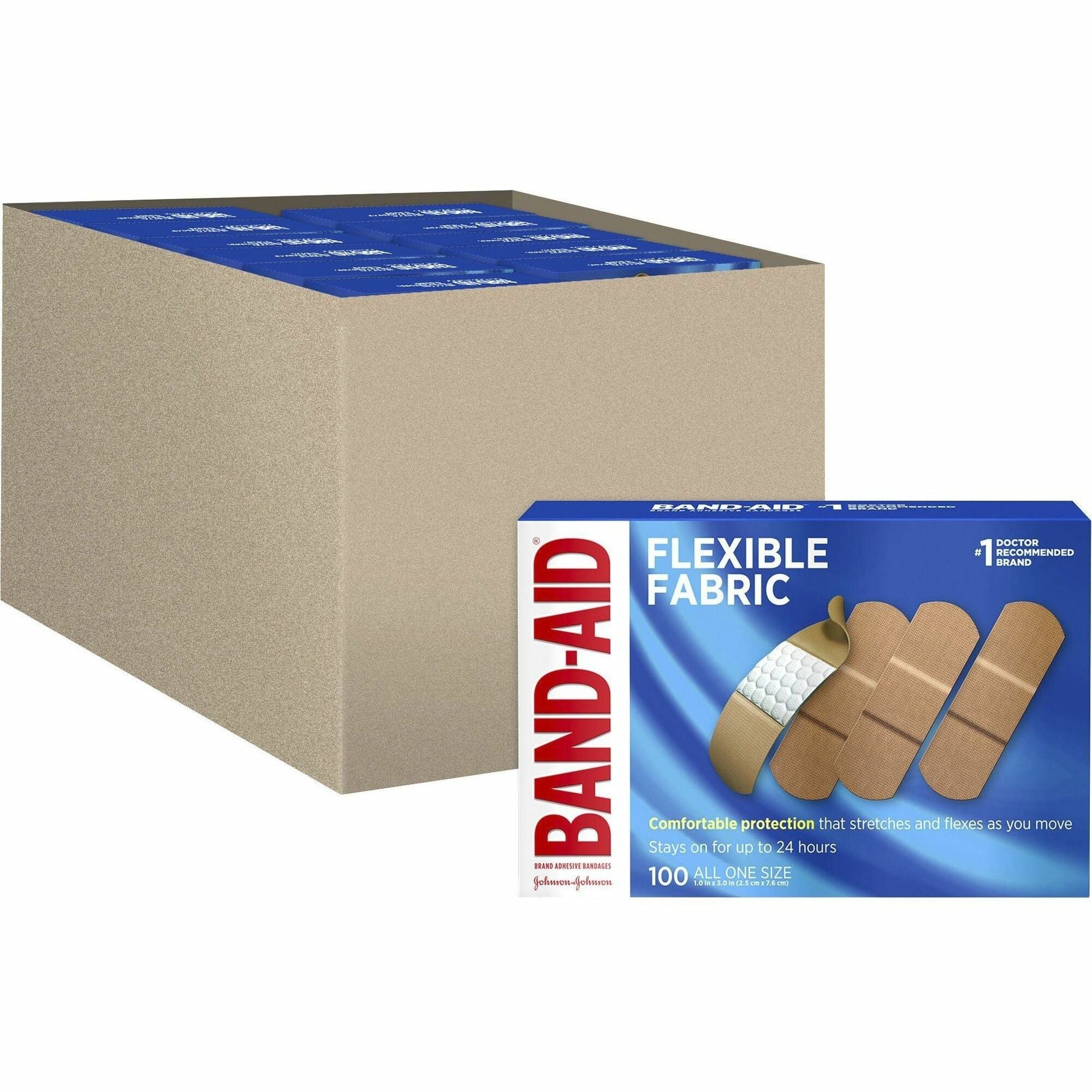 band-aid-flexible-fabric-adhesive-bandages-1-12-carton-100-per-box-beige-fabric_joj4444ct - 1
