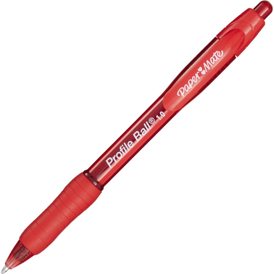 Profile Ballpoint Pen, Retractable, Medium 1 mm, Red Ink, Translucent Red Barrel, Dozen