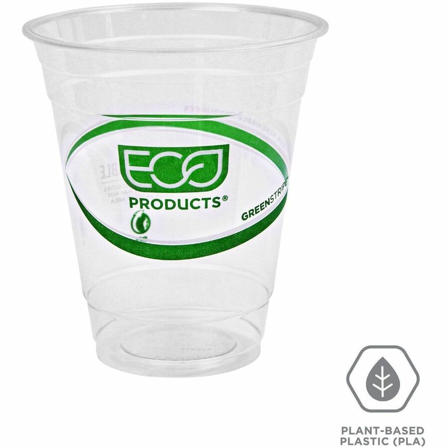Eco-Products 12 oz GreenStripe Cold Cups - 50 / Pack - 20 / Carton - Clear, Green - Polylactic Acid (PLA) - Cold Drink - 7