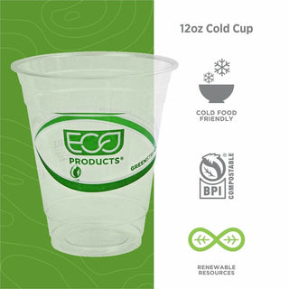 Eco-Products 12 oz GreenStripe Cold Cups - 50 / Pack - 20 / Carton - Clear, Green - Polylactic Acid (PLA) - Cold Drink - 6