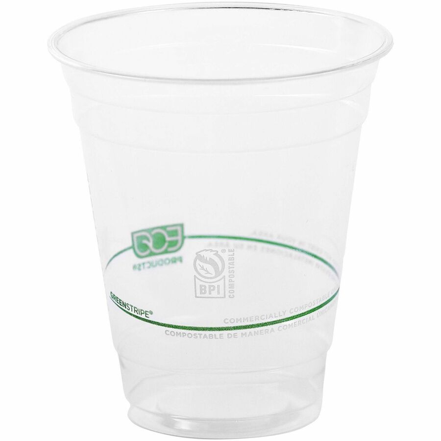 Eco-Products 12 oz GreenStripe Cold Cups - 50 / Pack - 20 / Carton - Clear, Green - Polylactic Acid (PLA) - Cold Drink