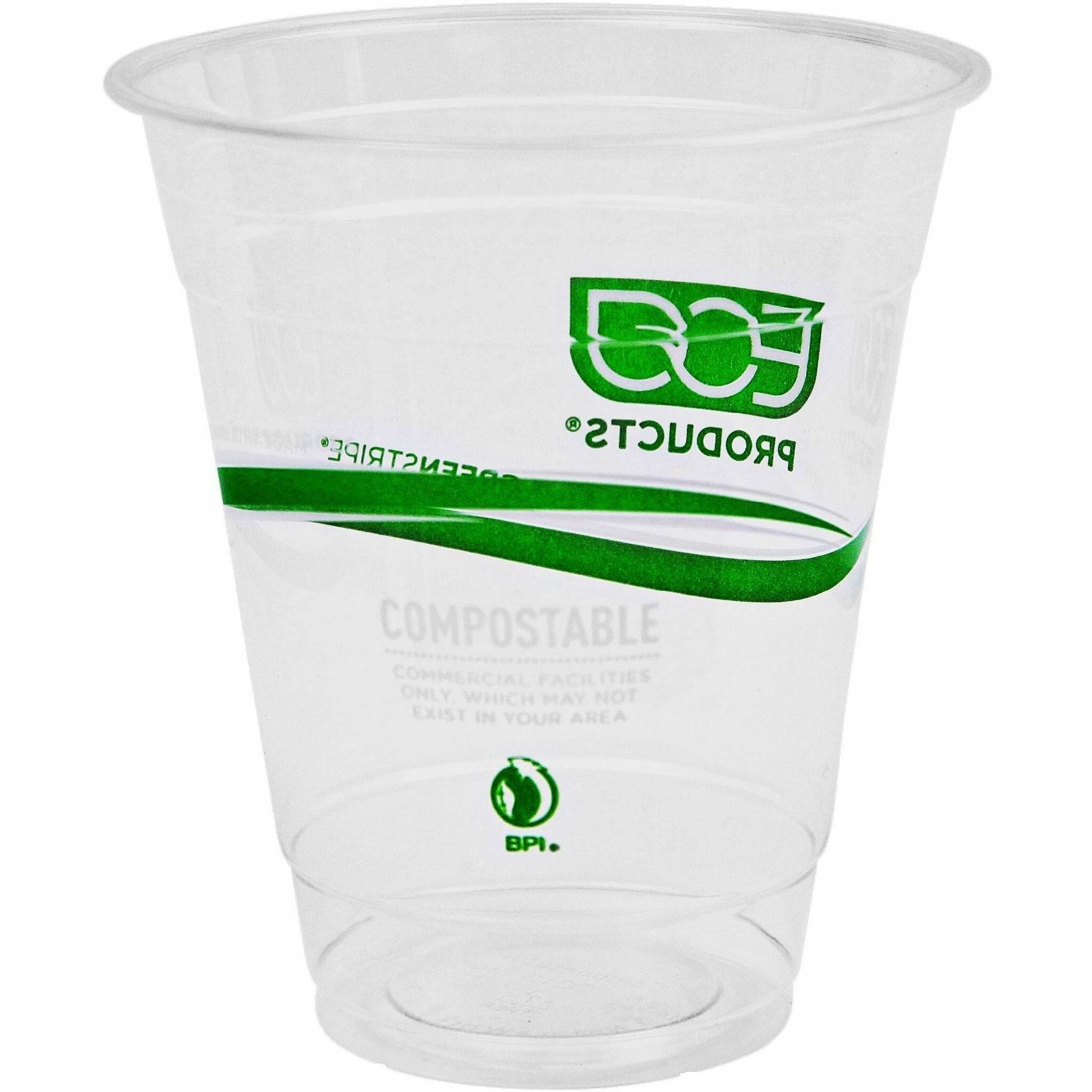 Eco-Products 12 oz GreenStripe Cold Cups - 50 / Pack - 20 / Carton - Clear, Green - Polylactic Acid (PLA) - Cold Drink - 3