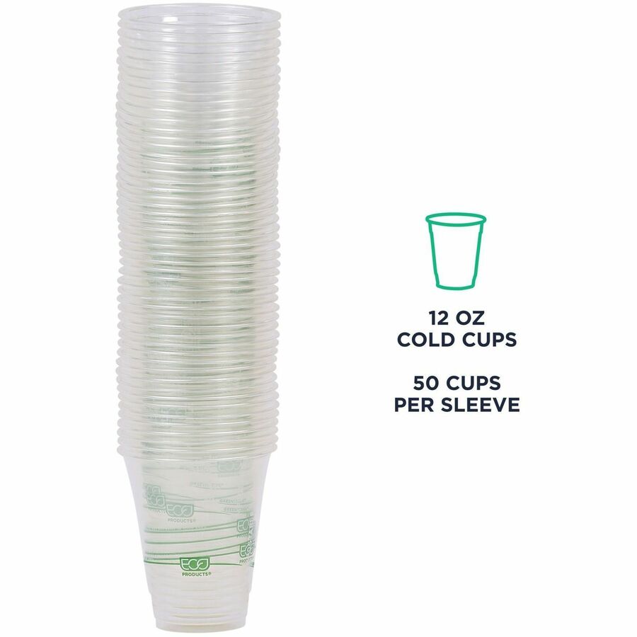Eco-Products 12 oz GreenStripe Cold Cups - 50 / Pack - 20 / Carton - Clear, Green - Polylactic Acid (PLA) - Cold Drink