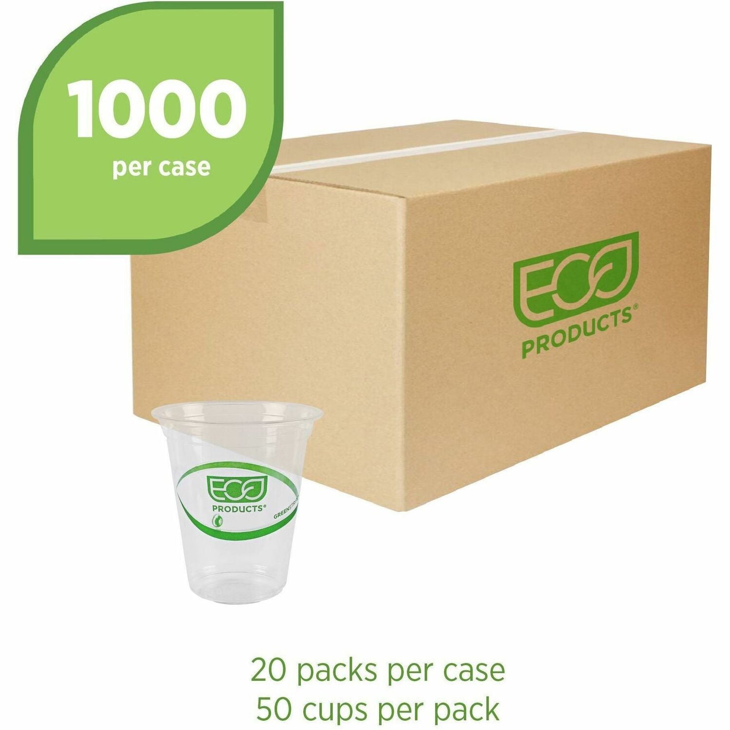 Eco-Products 16 oz GreenStripe Cold Cups - 50 / Pack - 20 / Carton - Clear, Green - Polylactic Acid (PLA) - Cold Drink - 1