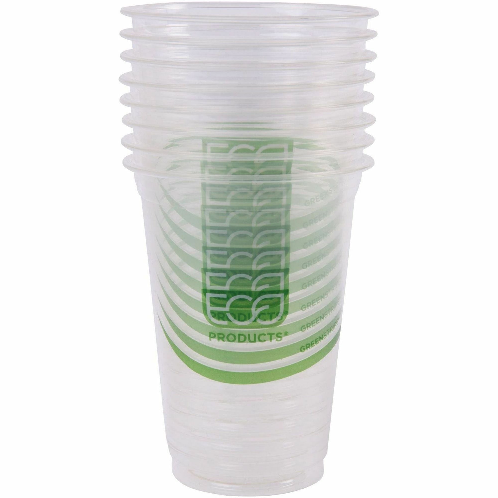 Eco-Products 16 oz GreenStripe Cold Cups - 50 / Pack - 20 / Carton - Clear, Green - Polylactic Acid (PLA) - Cold Drink - 6