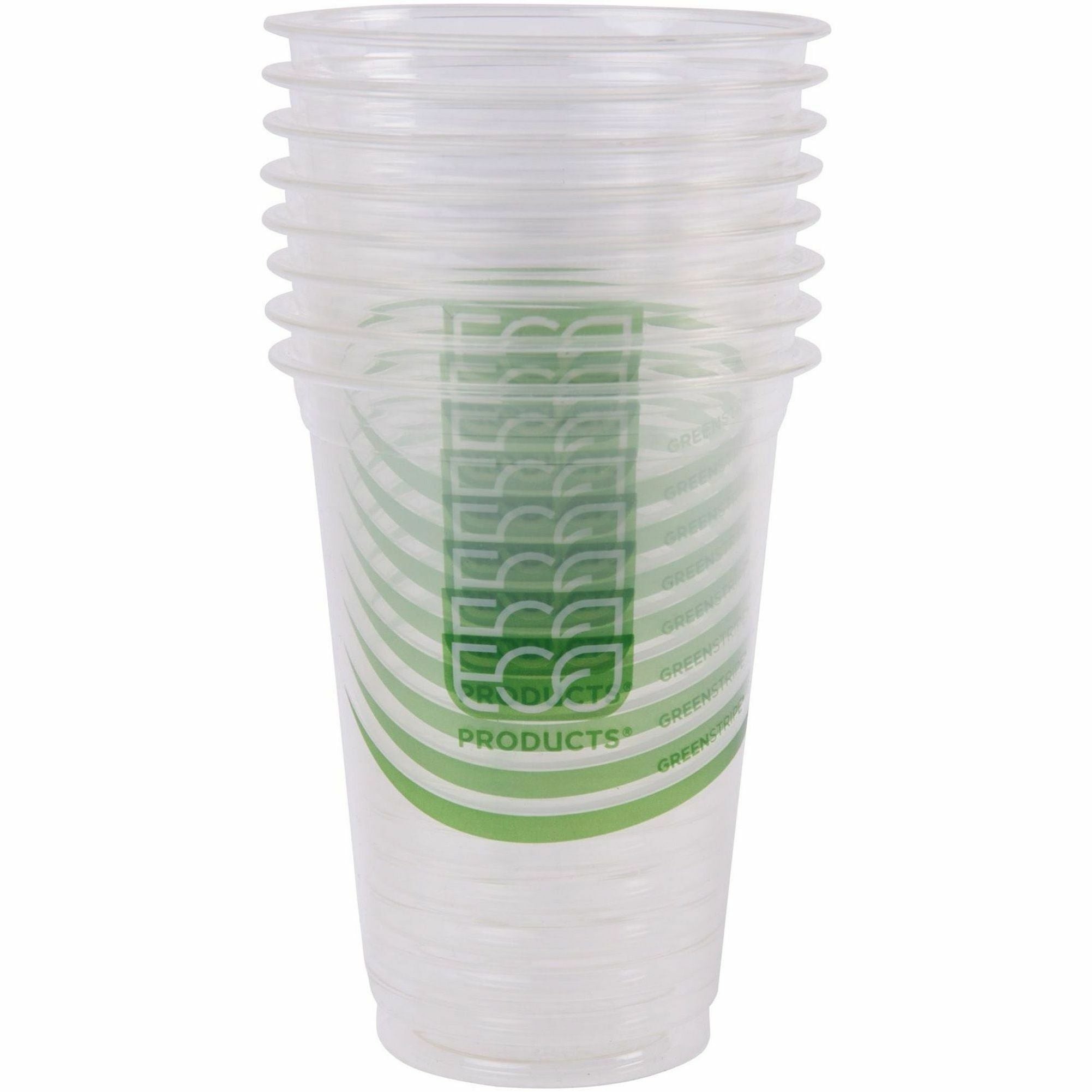 Eco-Products 16 oz GreenStripe Cold Cups - 50 / Pack - 20 / Carton - Clear, Green - Polylactic Acid (PLA) - Cold Drink - 6