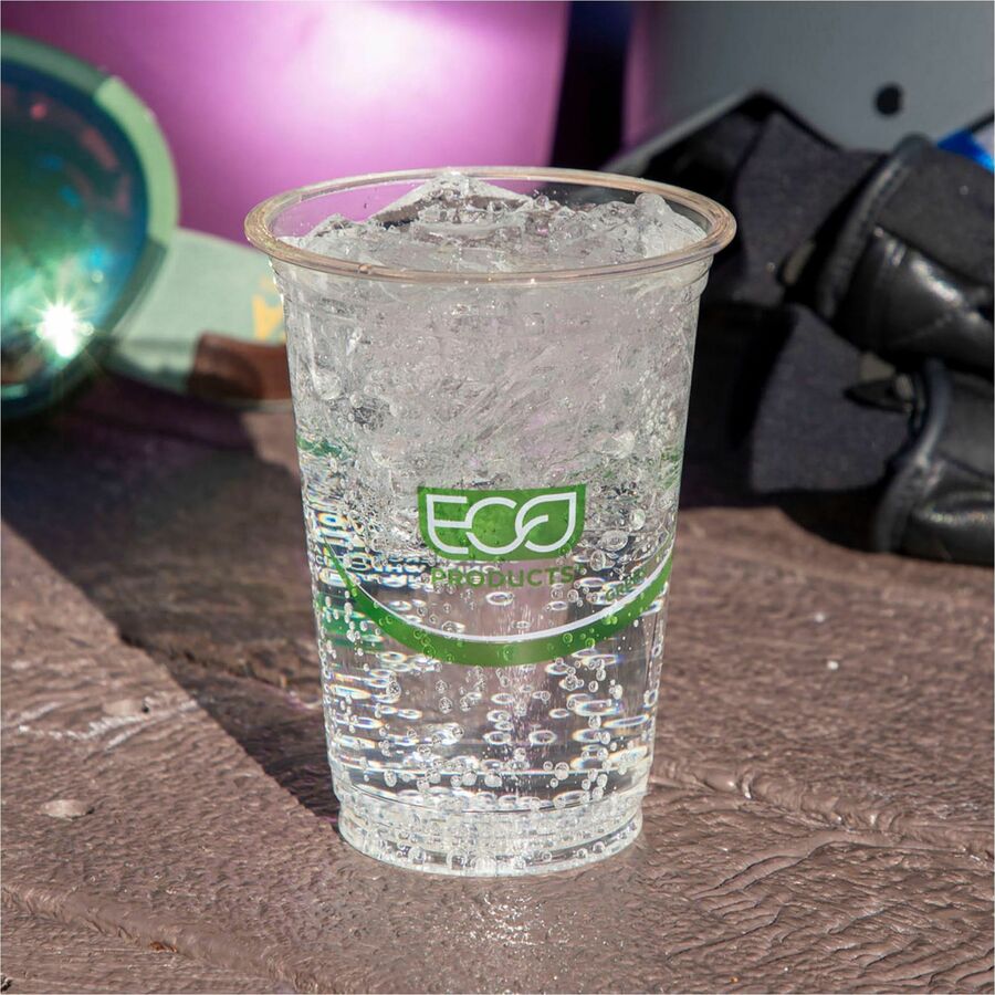 Eco-Products 16 oz GreenStripe Cold Cups - 50 / Pack - 20 / Carton - Clear, Green - Polylactic Acid (PLA) - Cold Drink - 7