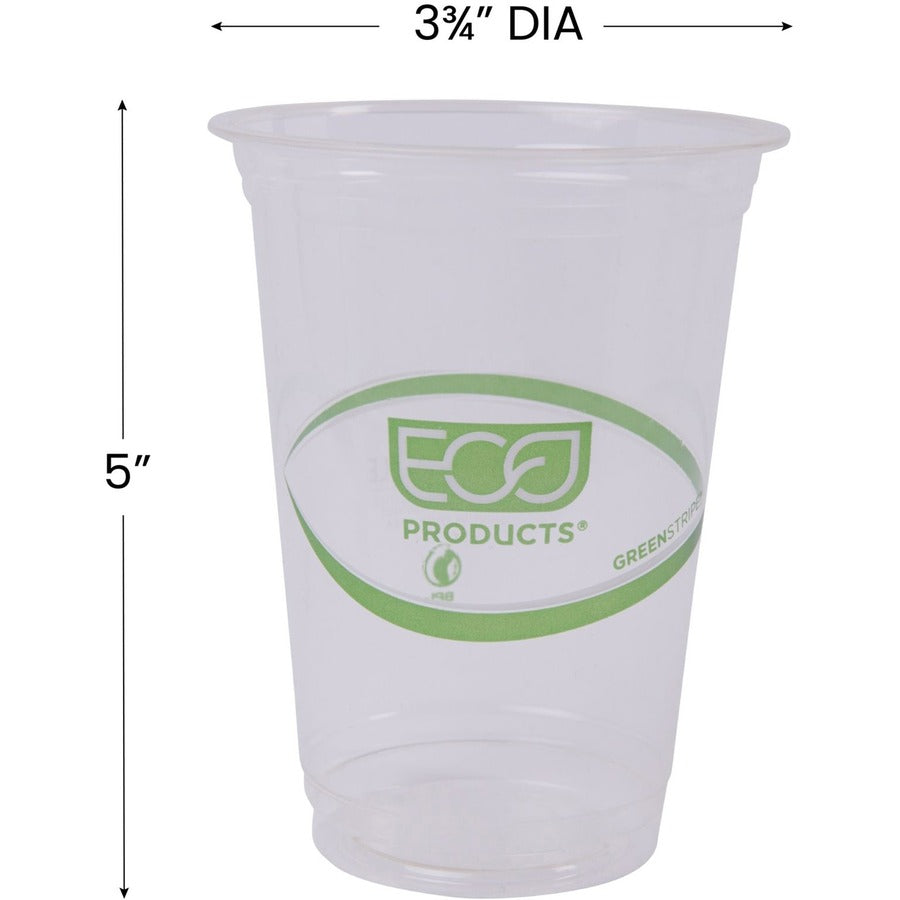 Eco-Products 16 oz GreenStripe Cold Cups - 50 / Pack - 20 / Carton - Clear, Green - Polylactic Acid (PLA) - Cold Drink - 8