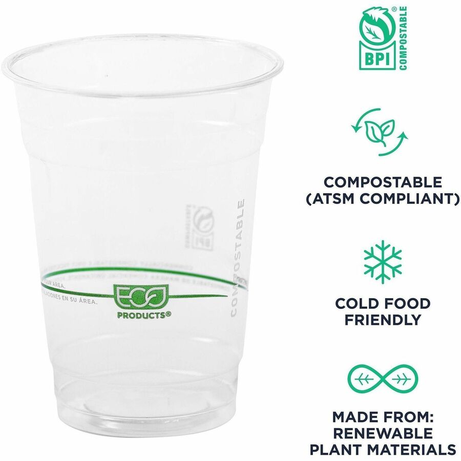 Eco-Products 16 oz GreenStripe Cold Cups - 50 / Pack - 20 / Carton - Clear, Green - Polylactic Acid (PLA) - Cold Drink