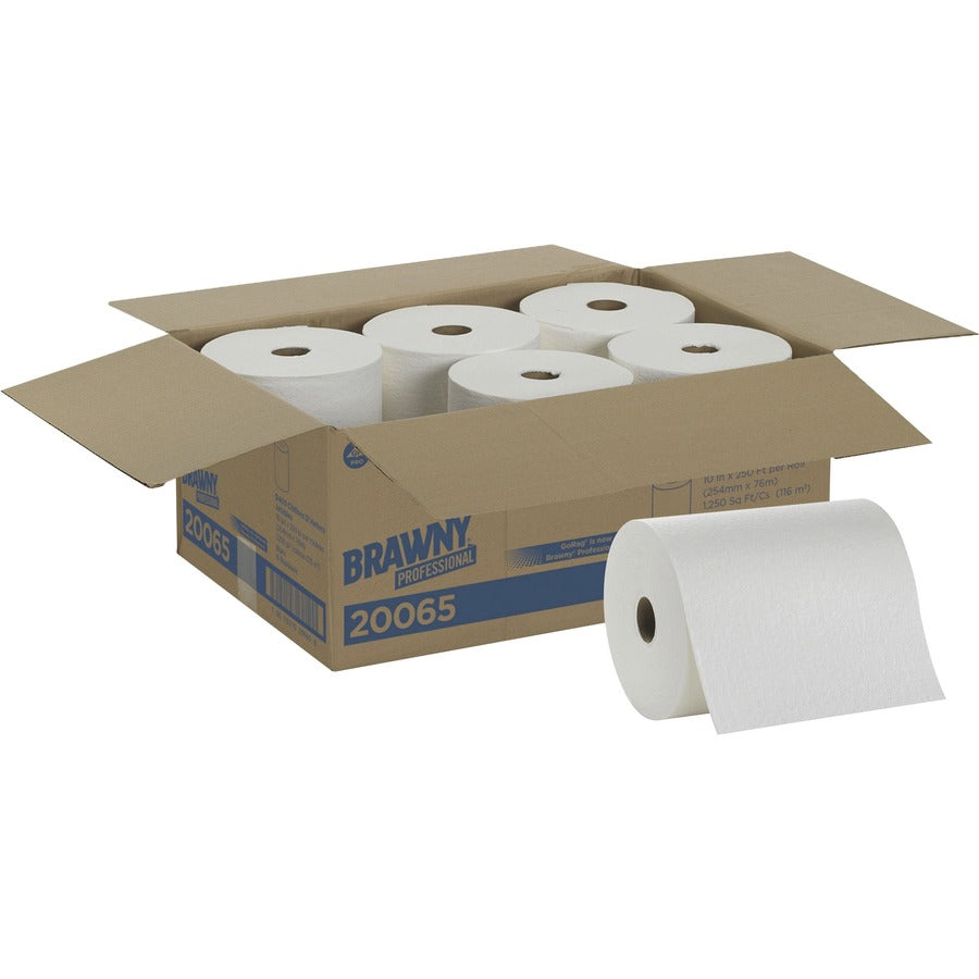 brawny-professional-d400-disposable-shop-towel-refills-990-x-13-250-sheets-roll-white-cellulose-disposable-absorbent-strong-soft-reusable-6-rolls-per-carton-1-carton_gpc20065 - 3