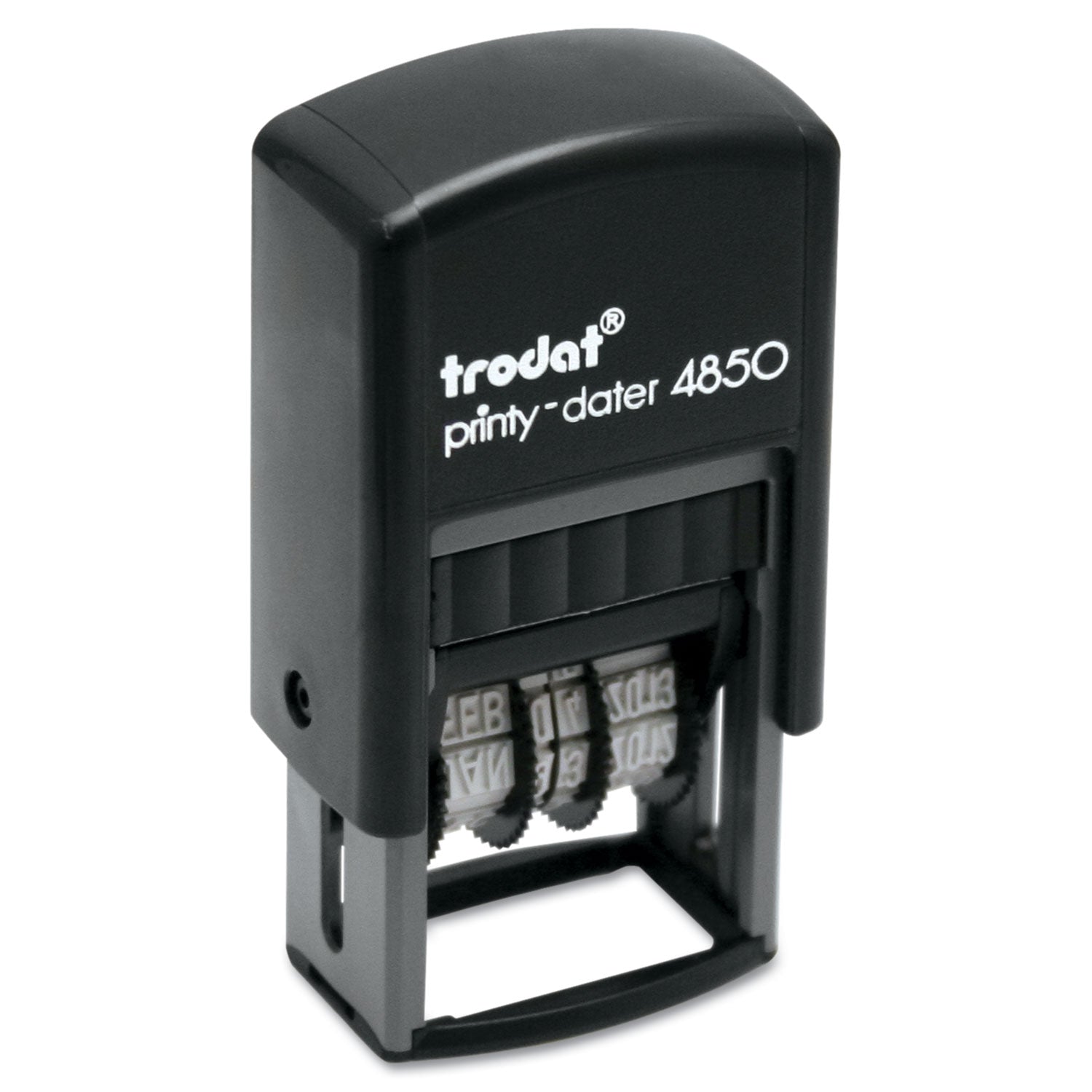 Printy Economy Micro 5-in-1 Date Stamp, Self-Inking, 1" x 0.75", Blue/Red