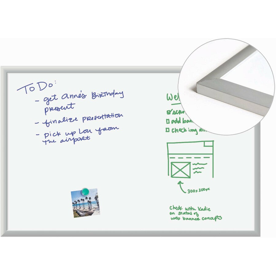 Magnetic Dry Erase Board with Aluminum Frame, 35 x 23, White Surface, Silver Frame