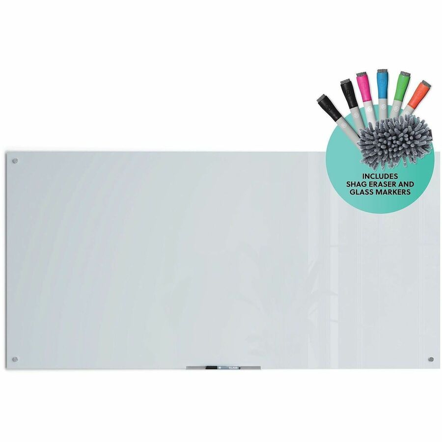 U Brands Magnetic Glass Dry Erase Board - 35" (2.9 ft) Width x 70" (5.8 ft) Height - Frosted White Tempered Glass Surface - Rectangle - Horizontal/Vertical - Magnetic - 1 Each