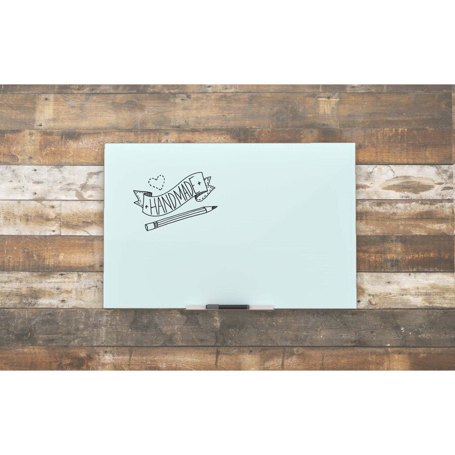U Brands Floating Glass Dry Erase Board - 35" (2.9 ft) Width x 70" (5.8 ft) Height - Frosted White Tempered Glass Surface - Rectangle - Horizontal/Vertical - 1 Each