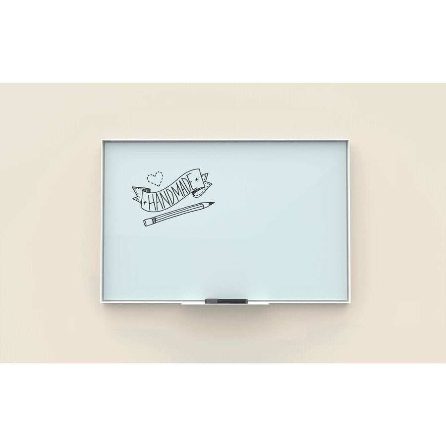 U Brands Glass Dry Erase Board - 47" (3.9 ft) Width x 70" (5.8 ft) Height - Frosted White Tempered Glass Surface - White Aluminum Frame - Rectangle - Horizontal/Vertical - 1 Each