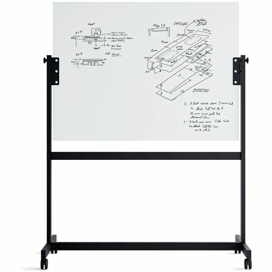 U Brands Magnetic Glass Dry Erase Board Rolling Easel - 35" (2.9 ft) Width x 47" (3.9 ft) Height - Frosted White Tempered Glass Surface - Rectangle - Horizontal - Floor Standing, Portable - Magnetic - 1 Each