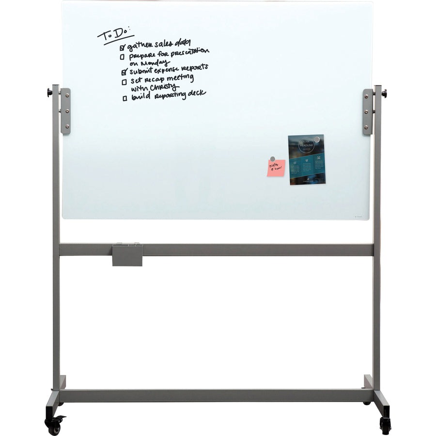 U Brands Magnetic Glass Dry Erase Board Rolling Easel - 35" (2.9 ft) Width x 47" (3.9 ft) Height - Frosted White Tempered Glass Surface - Rectangle - Horizontal - Floor Standing, Portable - Magnetic - 1 Each - 4