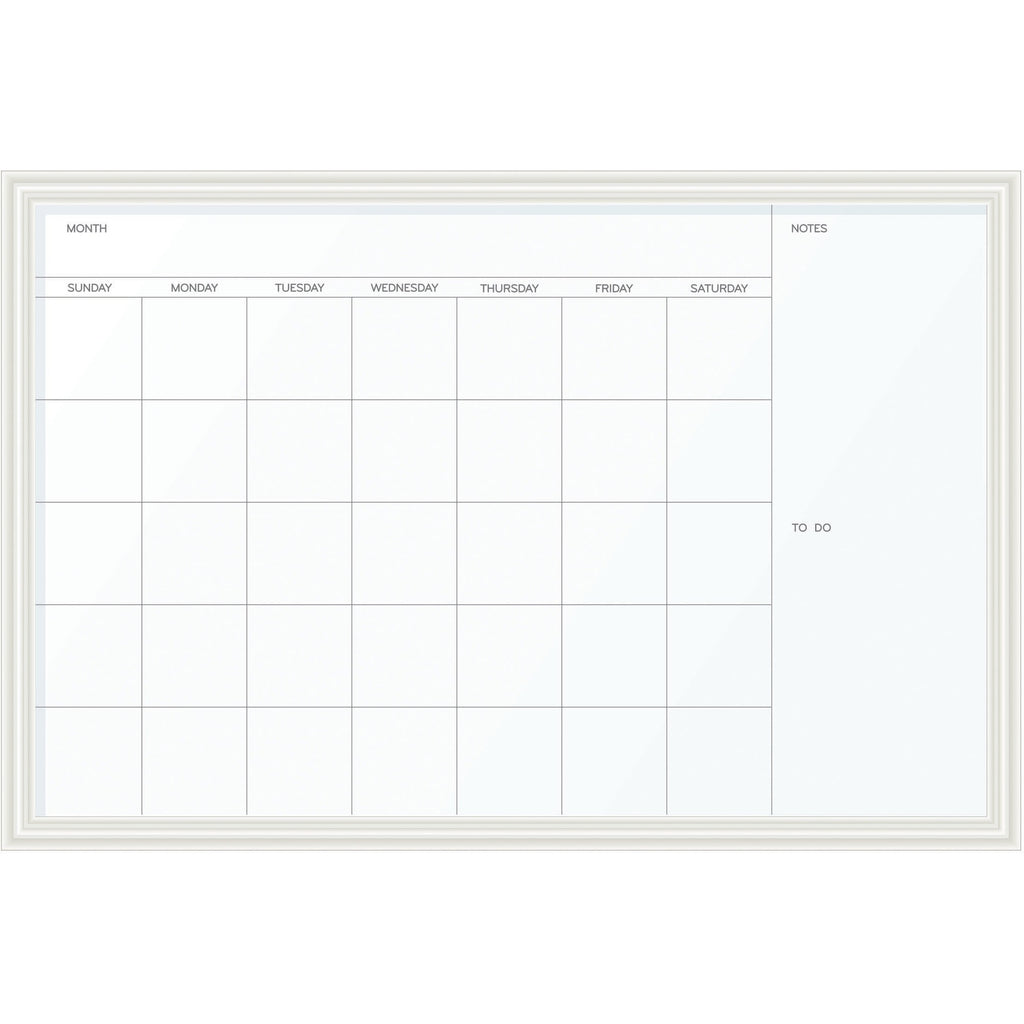 Magnetic Dry Erase Calendar with Decor Frame, One Month, 30 x 20, White Surface, White Wood Frame