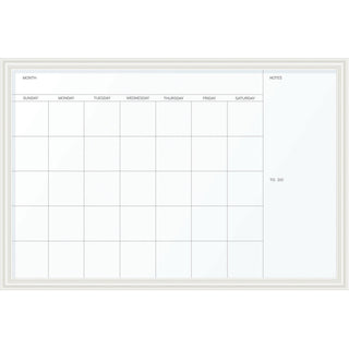 Magnetic Dry Erase Calendar with Decor Frame, One Month, 30 x 20, White Surface, White Wood Frame