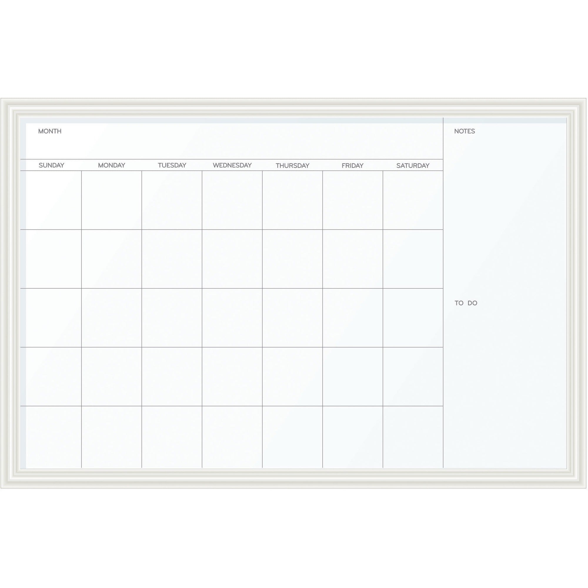 Magnetic Dry Erase Calendar with Decor Frame, One Month, 30 x 20, White Surface, White Wood Frame