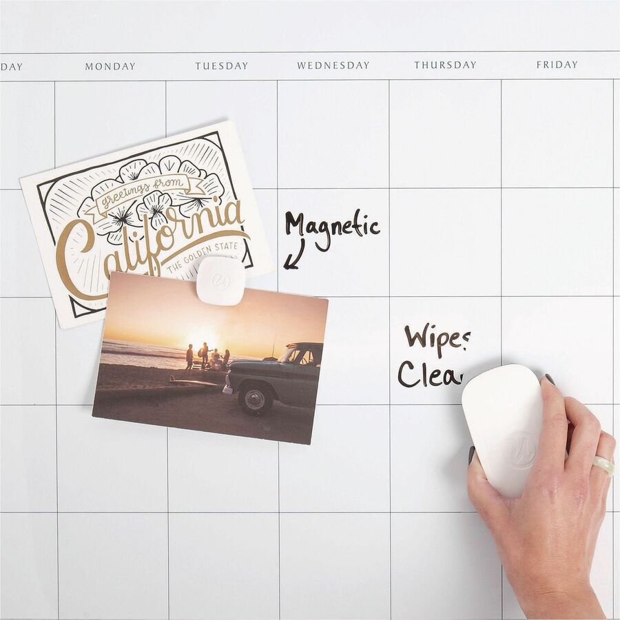 Magnetic Dry Erase Calendar with Decor Frame, One Month, 30 x 20, White Surface, White Wood Frame