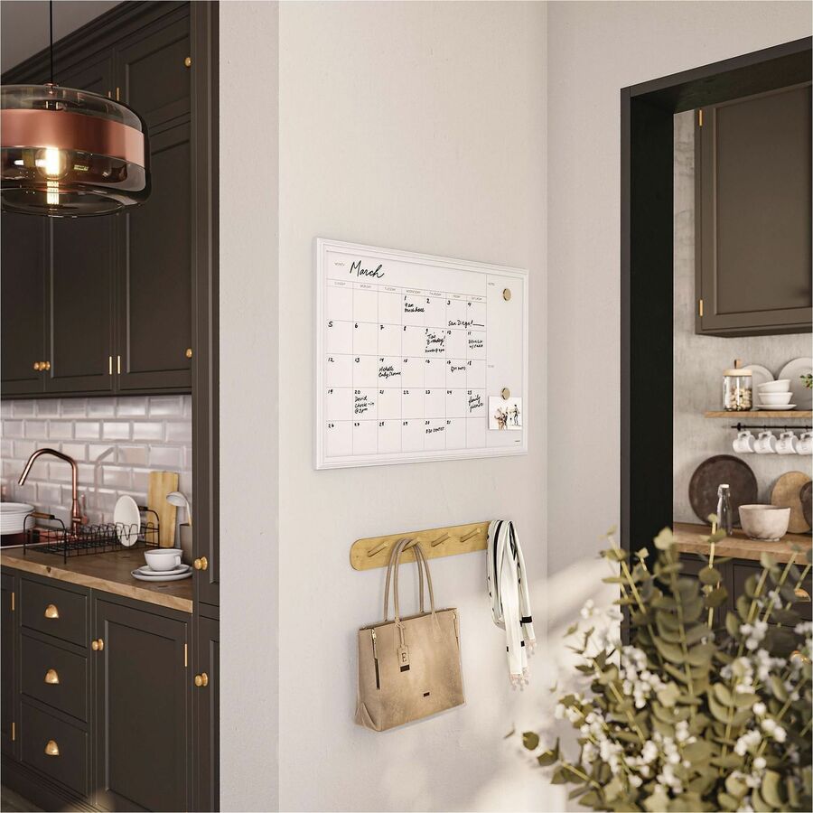 Magnetic Dry Erase Calendar with Decor Frame, One Month, 30 x 20, White Surface, White Wood Frame