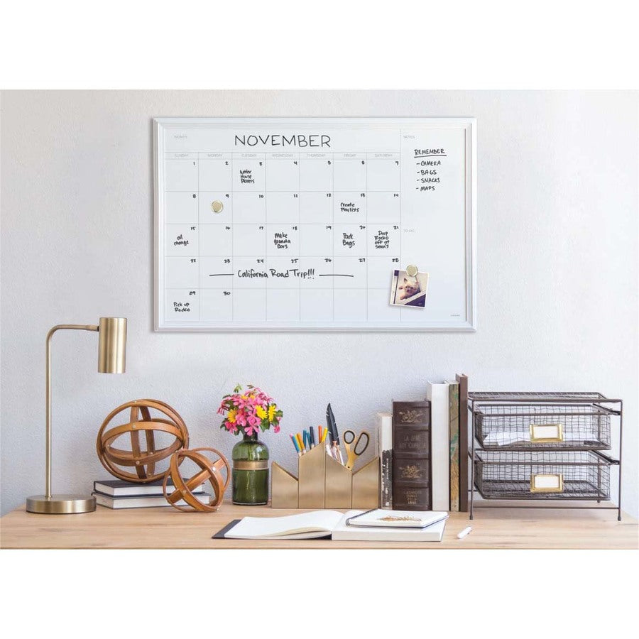 U Brands Magnetic Dry Erase Calendar - 30" (2.5 ft) Width x 40" (3.3 ft) Height - White Painted Steel Surface - White Wood Frame - Rectangle - Horizontal - 1 Each