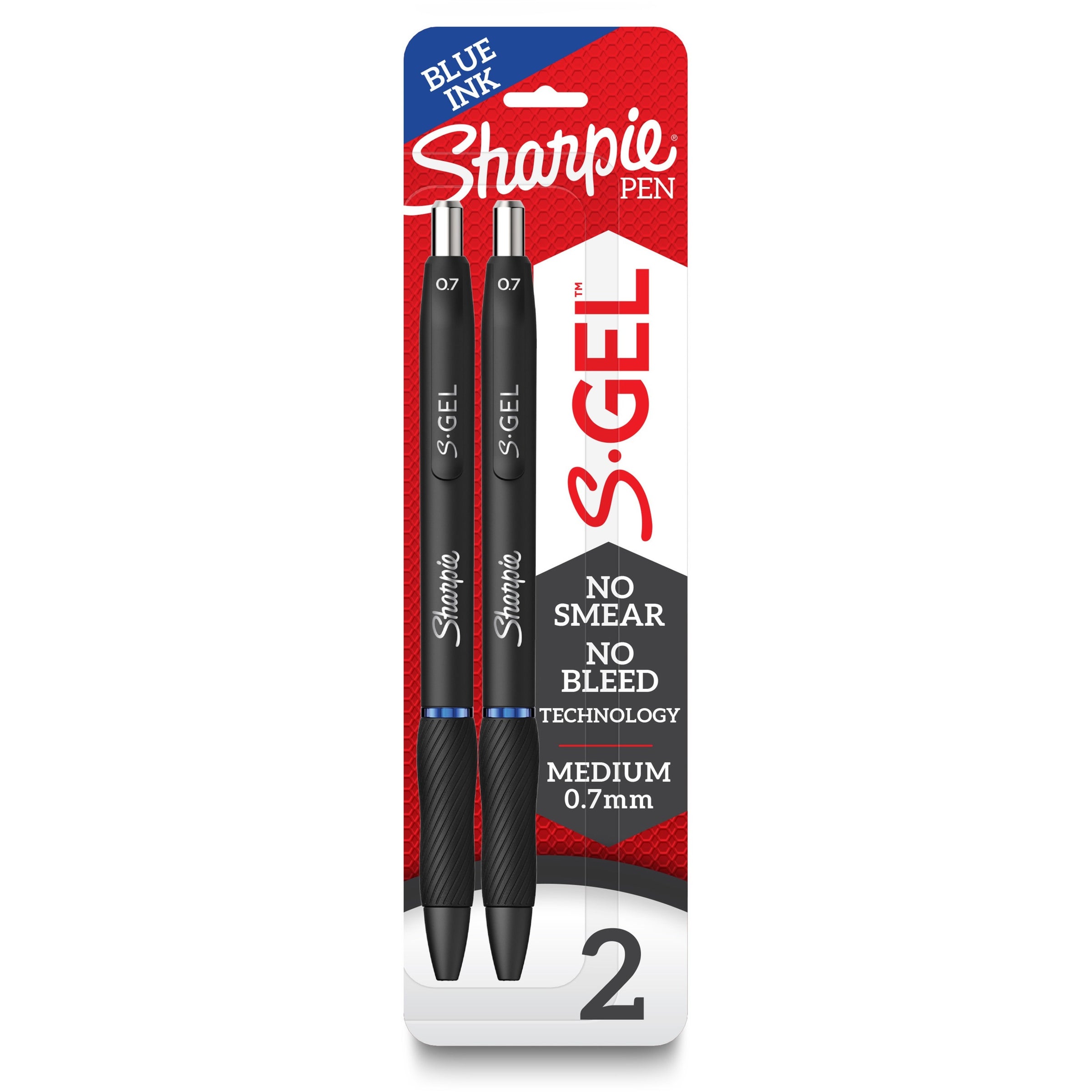 Sharpie S-Gel Pens - 0.7 mm Pen Point Size - Blue Gel-based Ink - Black Barrel - 2 / Pack