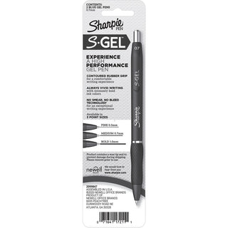 Sharpie S-Gel Pens - 0.7 mm Pen Point Size - Blue Gel-based Ink - Black Barrel - 2 / Pack