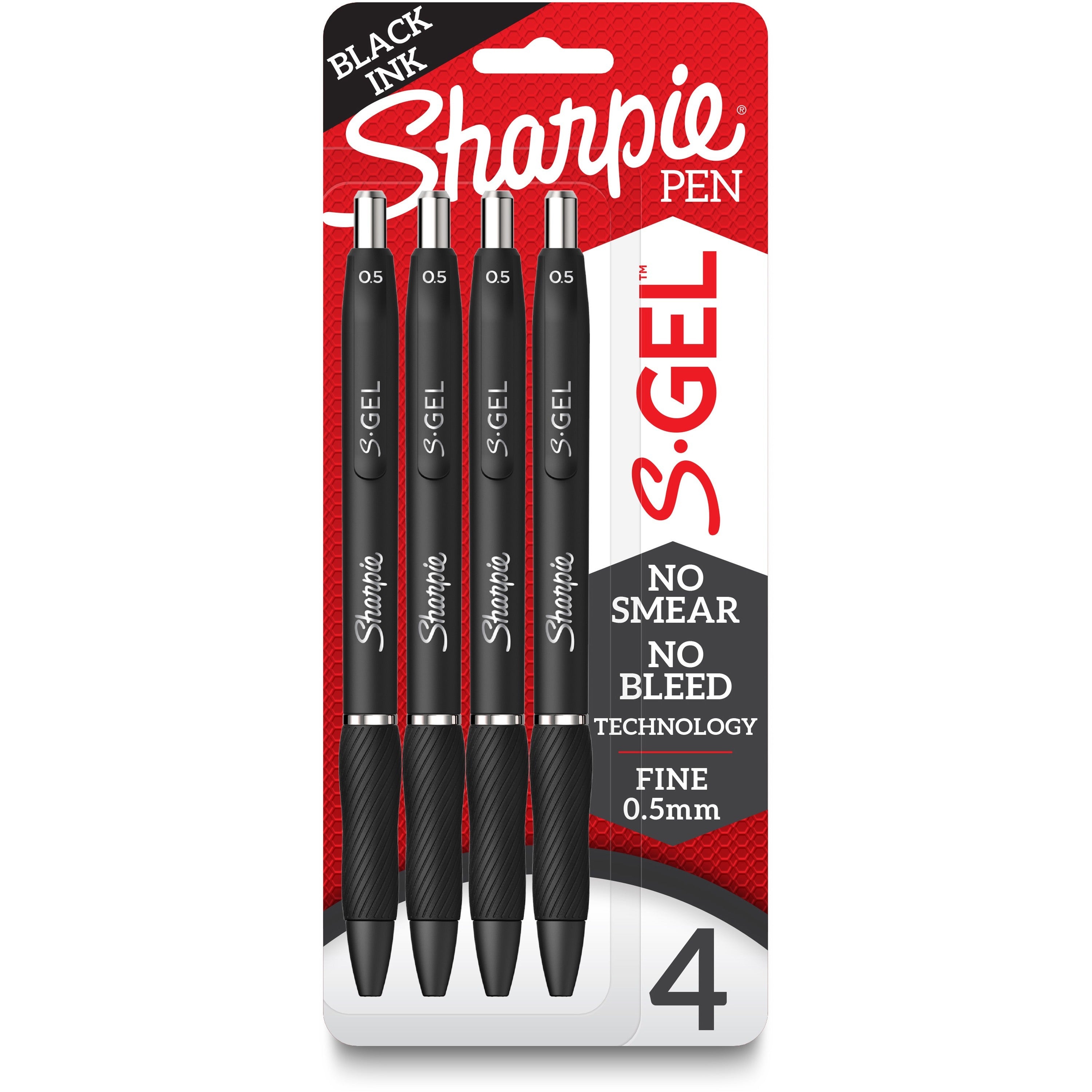 sharpie-s-gel-pens-fine-pen-point-05-mm-pen-point-size-black-gel-based-ink-black-barrel-4-pack_san2096140 - 1