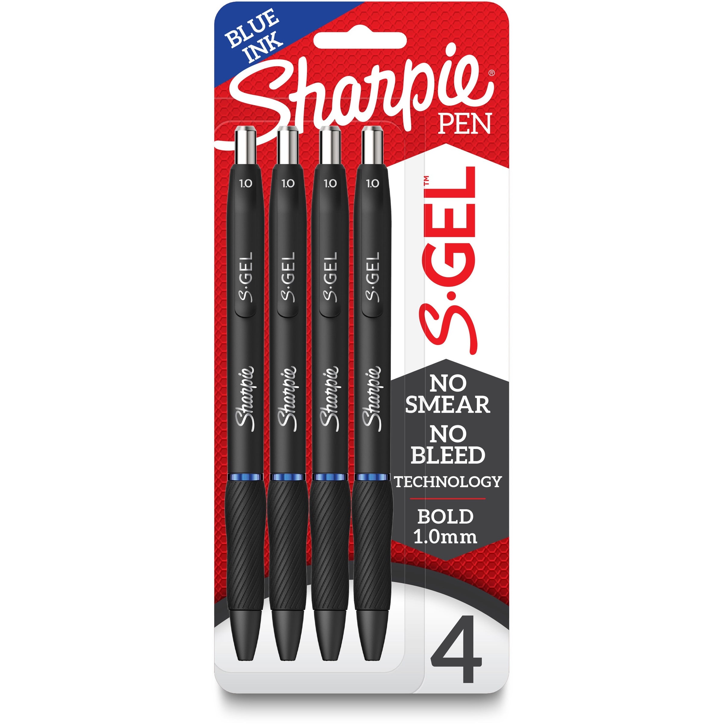 S-Gel High-Performance Gel Pen, Retractable, Bold 1 mm, Blue Ink, Black Barrel, 4/Pack