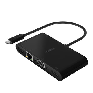 USB-C Multimedia + Charge Adapter, 4K HDMI/USB-A/USB-C/VGA, 4.9 ft, Black