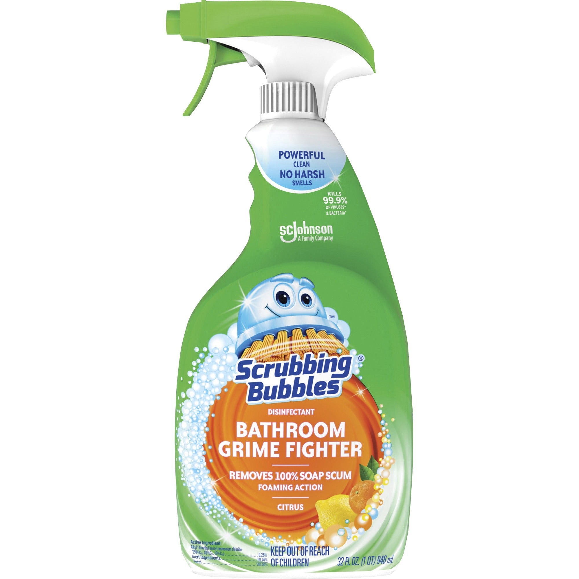 Scrubbing Bubbles Grime Fighter Spray - 32 fl oz (1 quart) - Hawaiian Breeze Scent - 8 / Carton - Disinfectant - Green