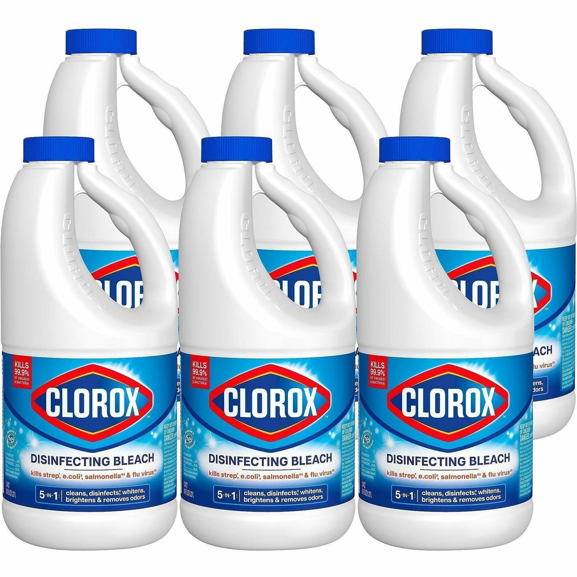 Clorox Disinfecting Bleach - Concentrate - 43 fl oz (1.3 quart) - Regular Scent - 6 / Carton - Deodorize, Disinfectant - White