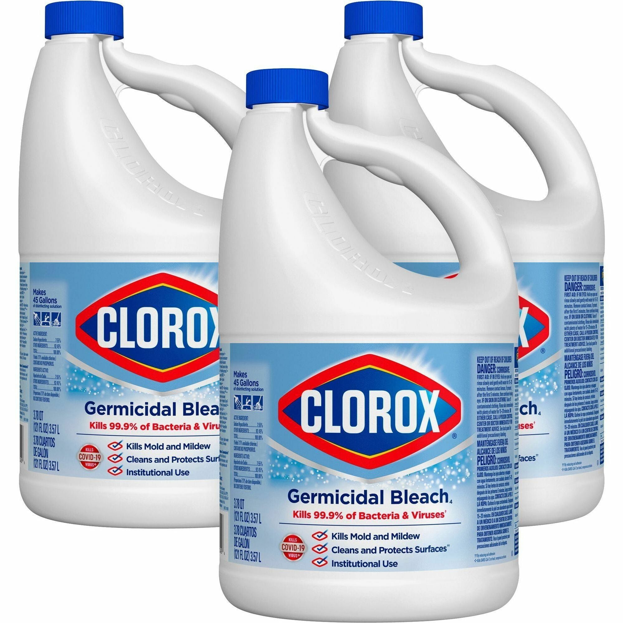 Clorox Germicidal Bleach - Concentrate - 121 fl oz (3.8 quart) - Regular Scent - 3 / Carton - Disinfectant - White - 1
