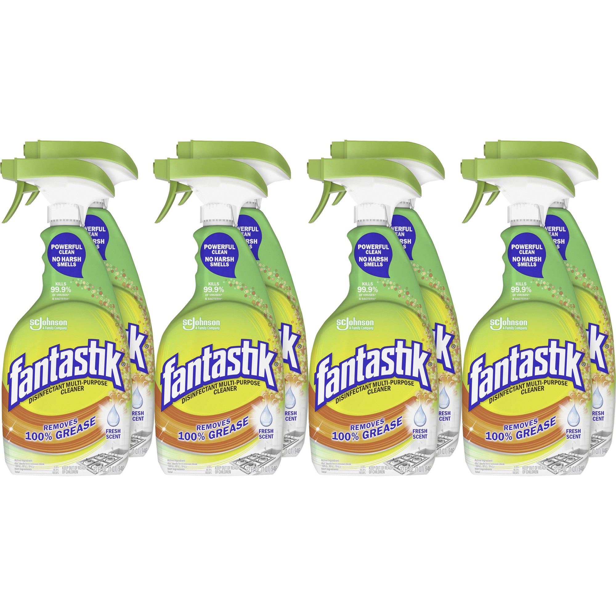 fantastik All-Purpose Disinfectant Spray - 32 fl oz (1 quart) - Fresh Scent - 8 / Carton - Green