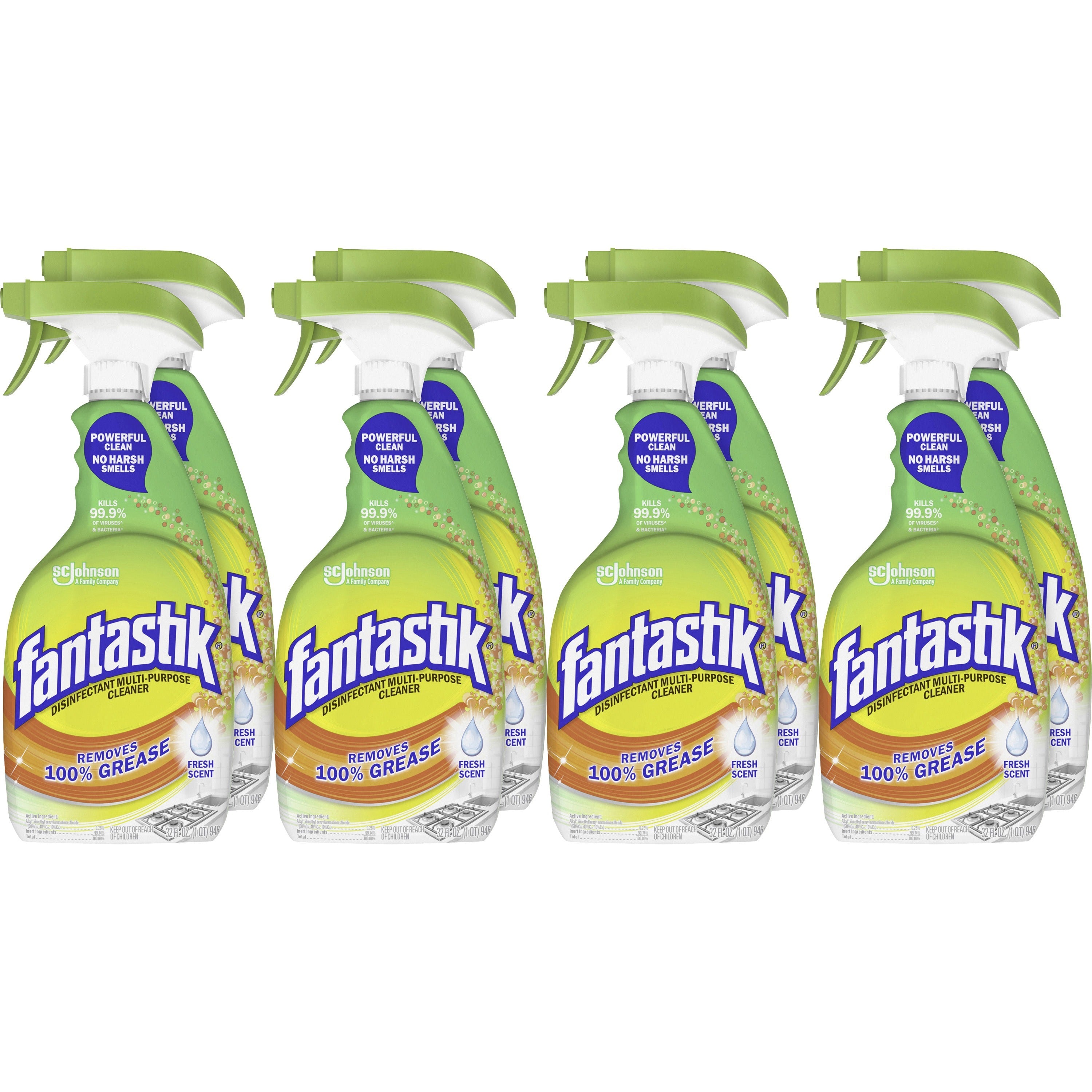 fantastik All-Purpose Disinfectant Spray - 32 fl oz (1 quart) - Fresh Scent - 8 / Carton - Green