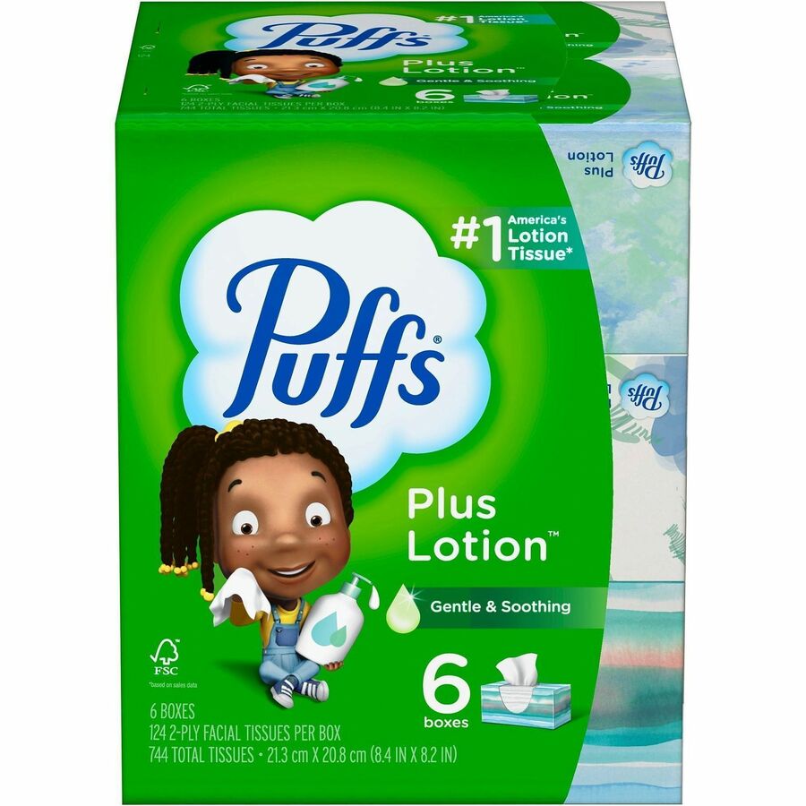 Puffs Plus Lotion Facial Tissue - 2 Ply - 8.20" x 8.40" - White - Soft, Durable - For Office Building, School, Hospital, Face - 24 / Carton