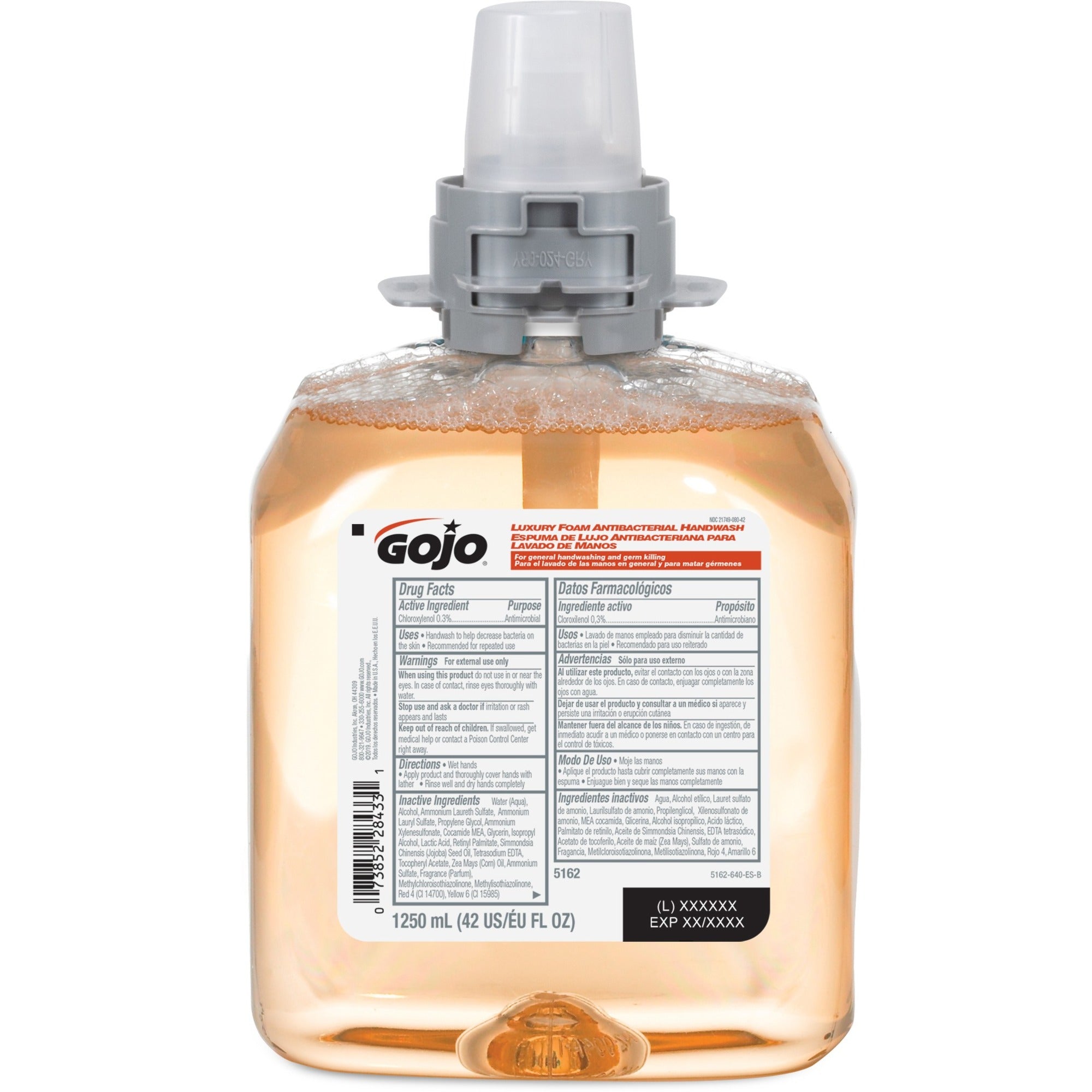 Gojo FMX-12 Refill Foam Antibacterial Handwash - Fresh Fruit ScentFor - 42.3 fl oz (1250 mL) - Bacteria Remover - Hand - Antibacterial - Amber - Triclosan-free - 1 Each