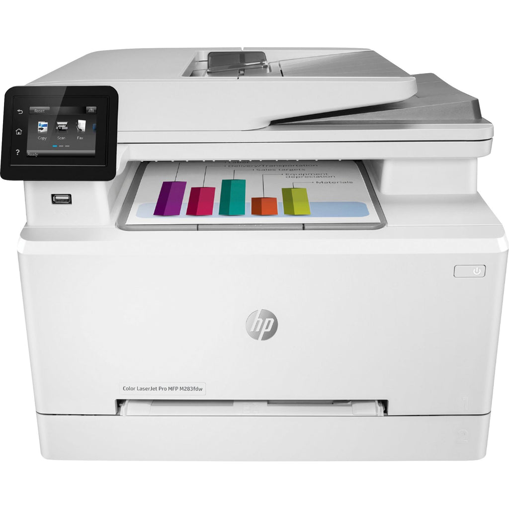 HP LaserJet Pro M283fdw Wireless Laser Multifunction Printer - Color - Copier/Fax/Printer/Scanner - 21 ppm Mono/21 ppm Color Print - 600 x 600 dpi Print - Automatic Duplex Print - Up to 40000 Pages Monthly - 251 sheets Input - Color Scanner - 1200 dp