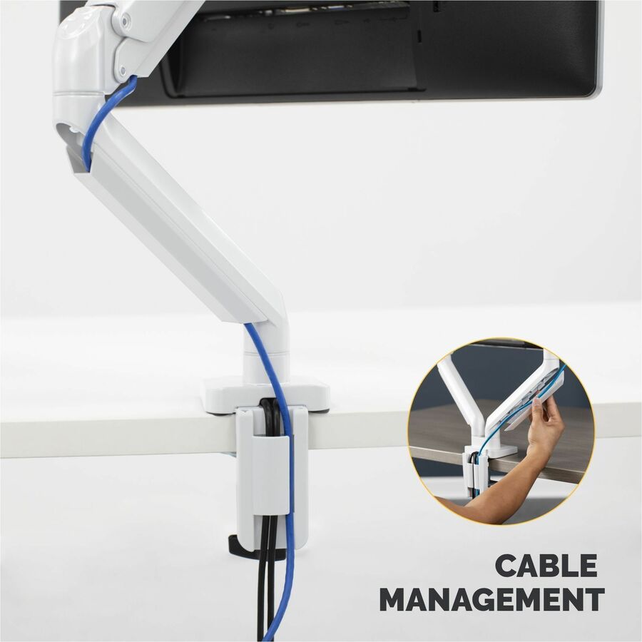 Platinum Series Single Monitor Arm, For 27" Monitors, 360 deg Rotation, 45 deg Tilt, 180 deg Pan, White, Supports 20 lb