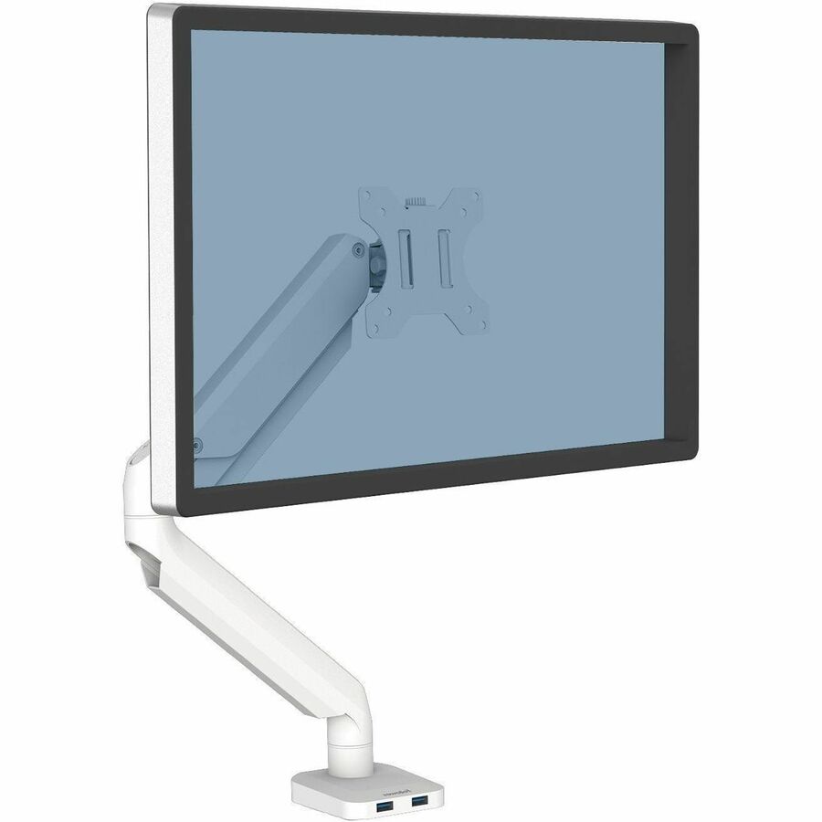 Platinum Series Single Monitor Arm, For 27" Monitors, 360 deg Rotation, 45 deg Tilt, 180 deg Pan, White, Supports 20 lb