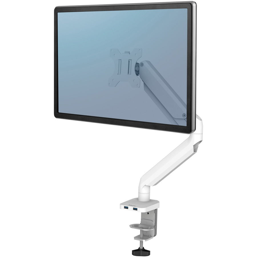 Platinum Series Single Monitor Arm, For 27" Monitors, 360 deg Rotation, 45 deg Tilt, 180 deg Pan, White, Supports 20 lb