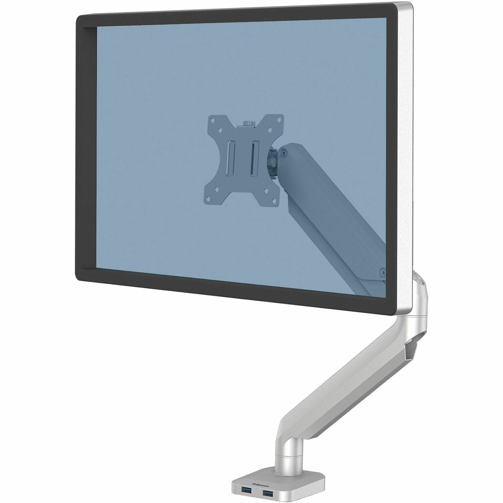 Platinum Series Single Monitor Arm, For 27" Monitors, 360 deg Rotation, 45 deg Tilt, 180 deg Pan, Silver, Supports 20 lb