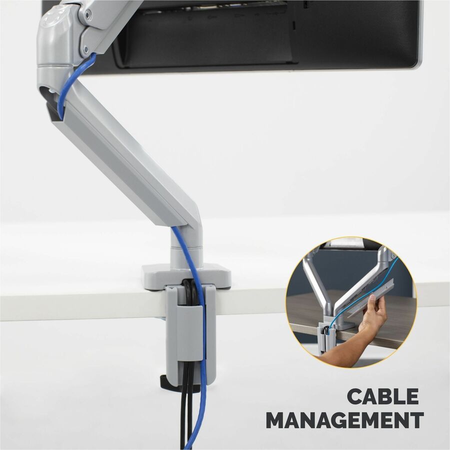 Platinum Series Single Monitor Arm, For 27" Monitors, 360 deg Rotation, 45 deg Tilt, 180 deg Pan, Silver, Supports 20 lb