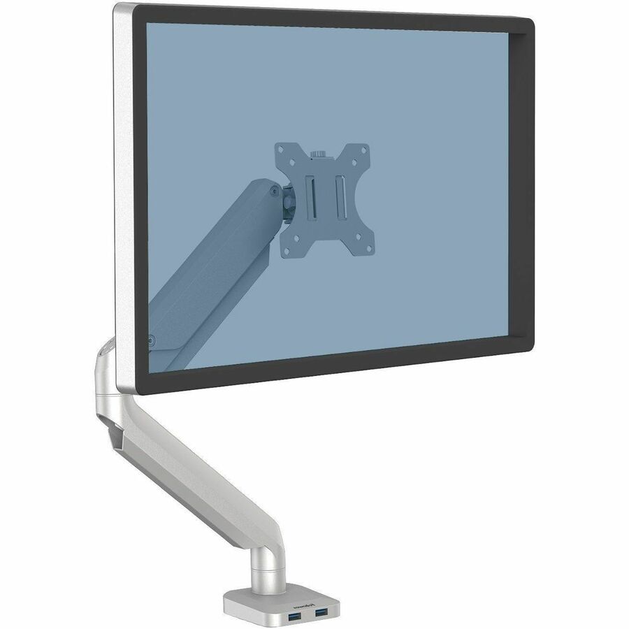 Platinum Series Single Monitor Arm, For 27" Monitors, 360 deg Rotation, 45 deg Tilt, 180 deg Pan, Silver, Supports 20 lb