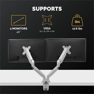 Platinum Series Dual Monitor Arm, For 27" Monitors, 360 deg Rotation, 45 deg Tilt, 180 deg Pan, Silver, Supports 20 lb