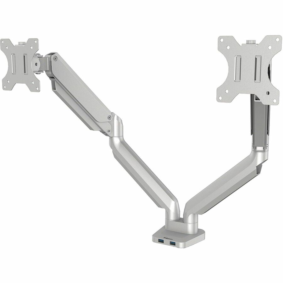 Platinum Series Dual Monitor Arm, For 27" Monitors, 360 deg Rotation, 45 deg Tilt, 180 deg Pan, Silver, Supports 20 lb