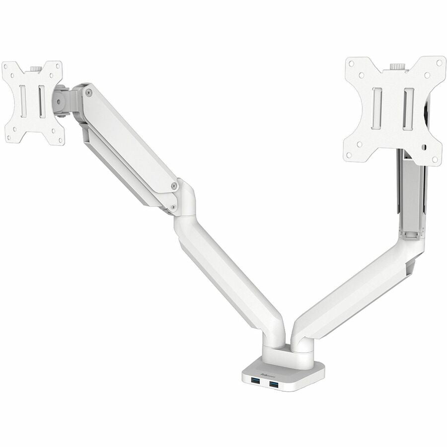 Platinum Series Dual Monitor Arm, For 27" Monitors, 360 deg Rotation, 45 deg Tilt, 180 deg Pan, White, Supports 20 lb